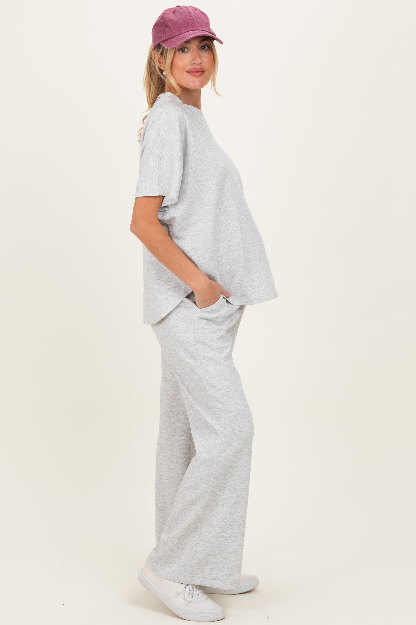 Heather Grey Curved Hem Tee Pants Maternity Lounge Set