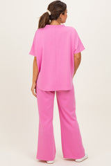 Pink Curved Hem Tee Pants Maternity Lounge Set