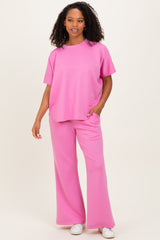 Pink Curved Hem Tee Pants Maternity Lounge Set