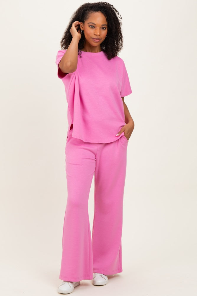 Pink Curved Hem Tee Pants Maternity Set