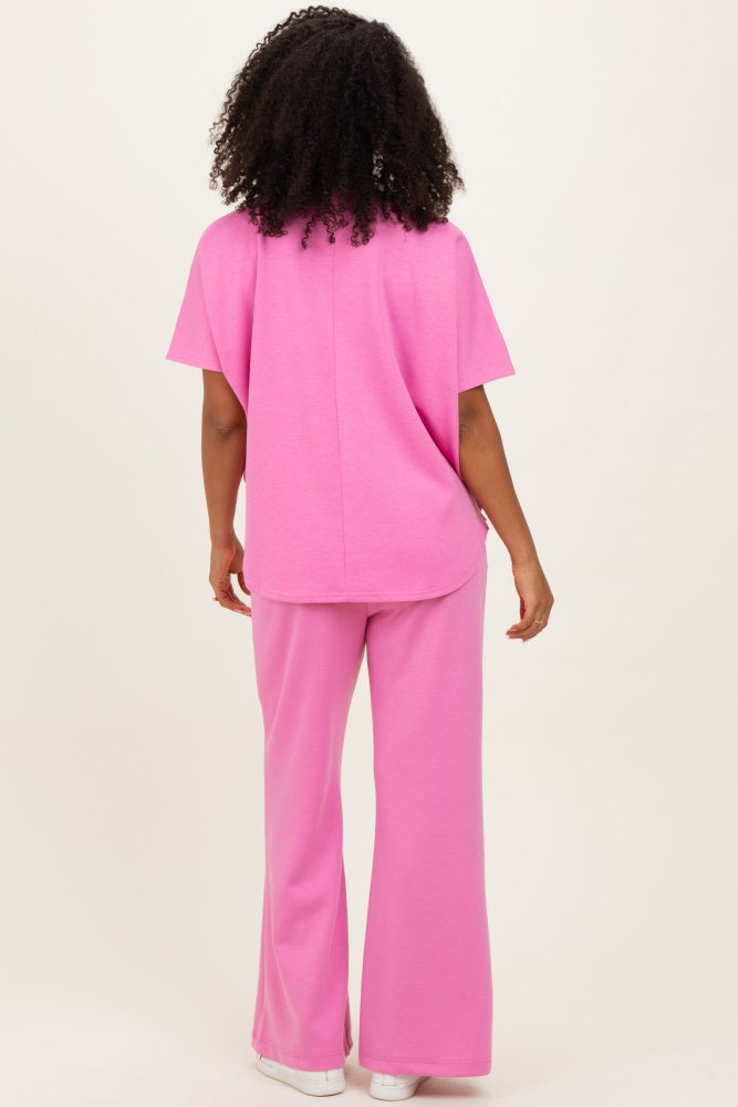 Pink Curved Hem Tee Pants Maternity Set