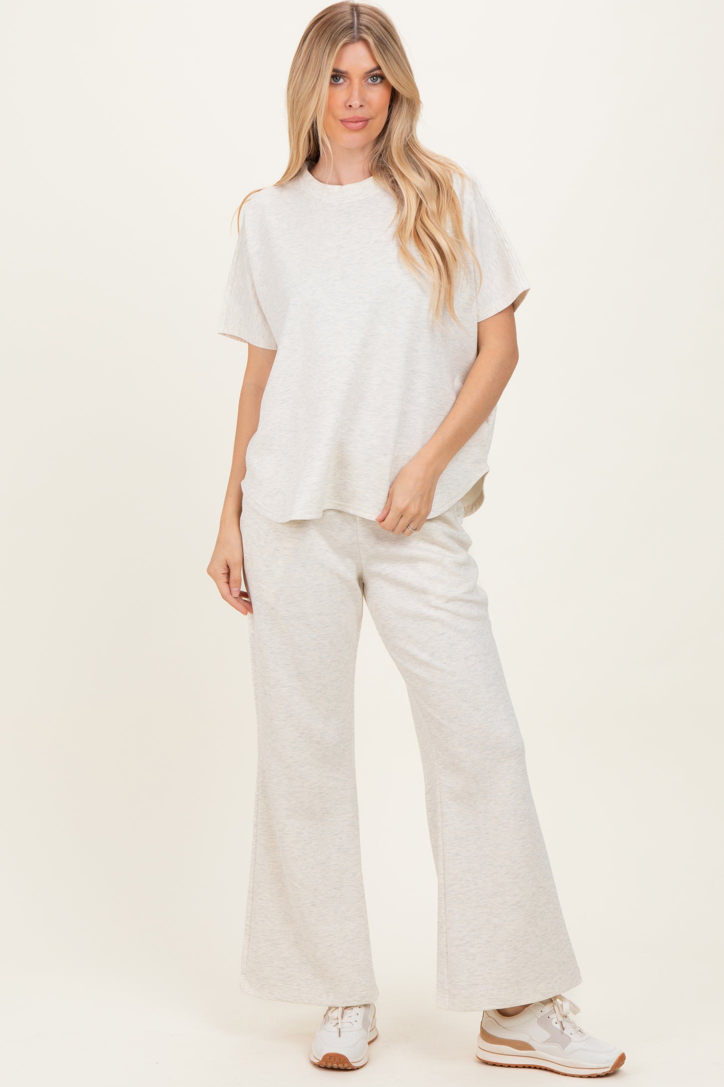 Cream Curved Hem Tee Pants Maternity Set
