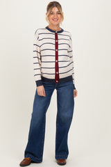 Oatmeal Striped Relaxed Fit Button Maternity Cardigan