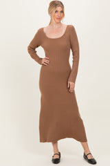 Mocha Rib Knit Back Cutout Midi Dress