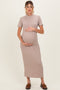 Mocha Ribbed Mock Neck Short Sleeve Maternity Midi Dress