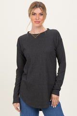 Charcoal Long Sleeve Round Hem Textured Maternity Top