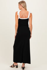 Black Knit Contrast Shoulder Tie Maternity Dress