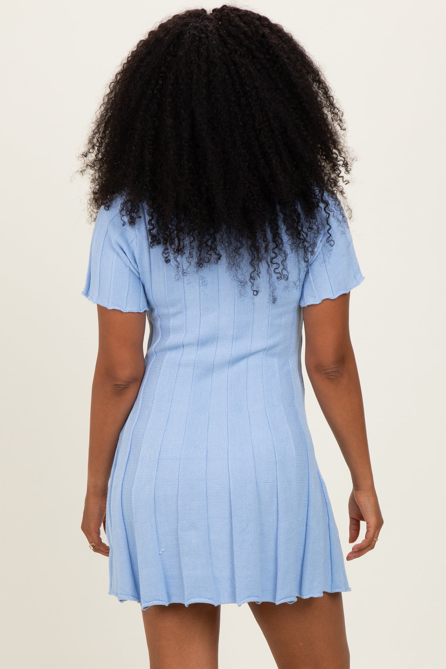 Blue Wide Rib Knit Short Sleeve Mini Dress