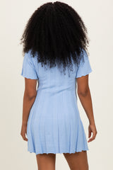 Blue Wide Rib Knit Short Sleeve Mini Dress