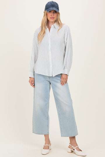 Ivory Striped Cotton Gauze Button Down Shirt