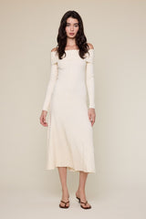 Ivory Off Shoulder Midi Sweater Dress