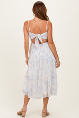 Cream Floral Eyelet Lace Tie Back Midi Dress