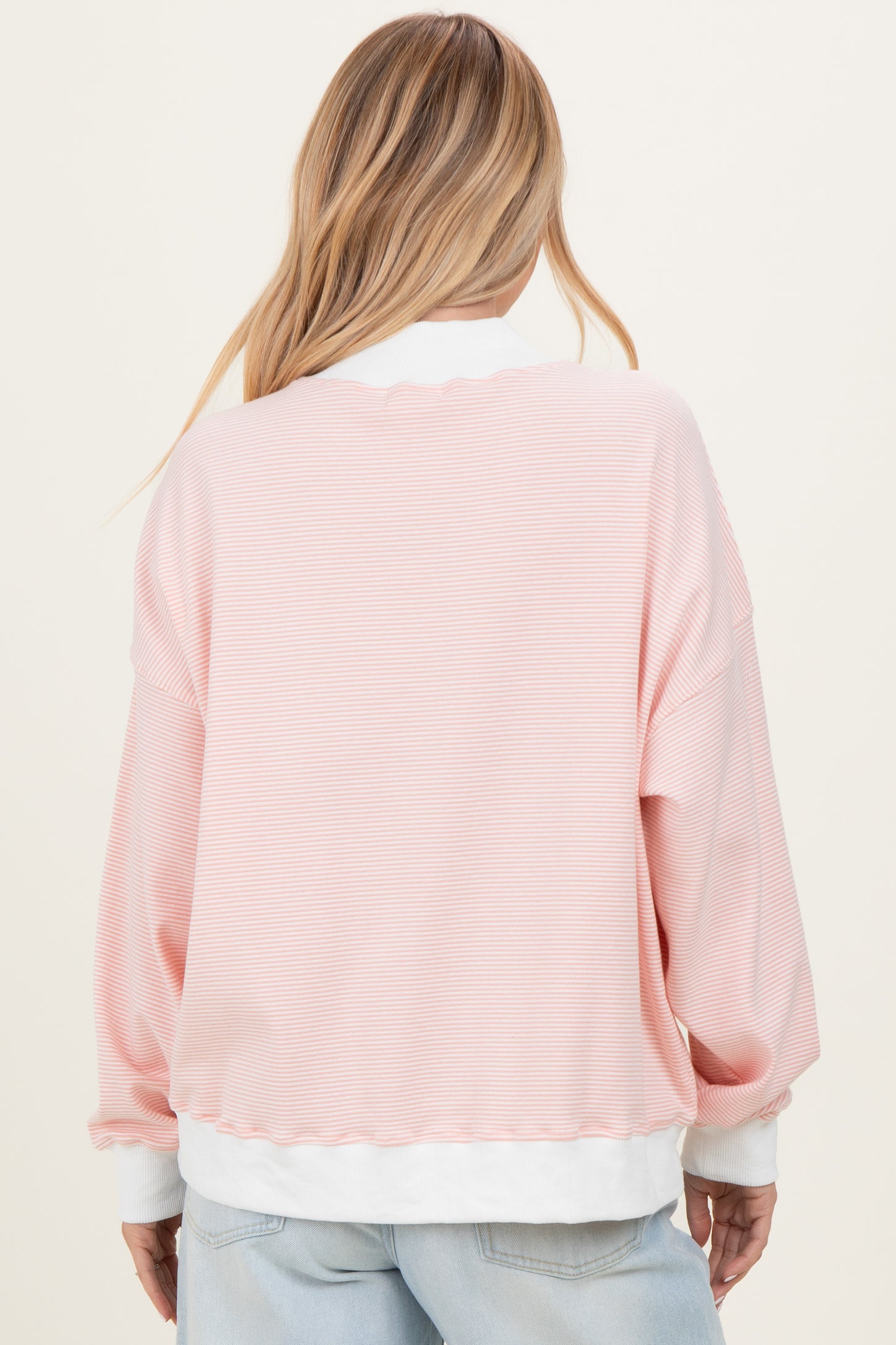 Peach Striped Mock Neck Sweatshirt