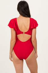 Red Crochet Accent One Piece Swimsuit