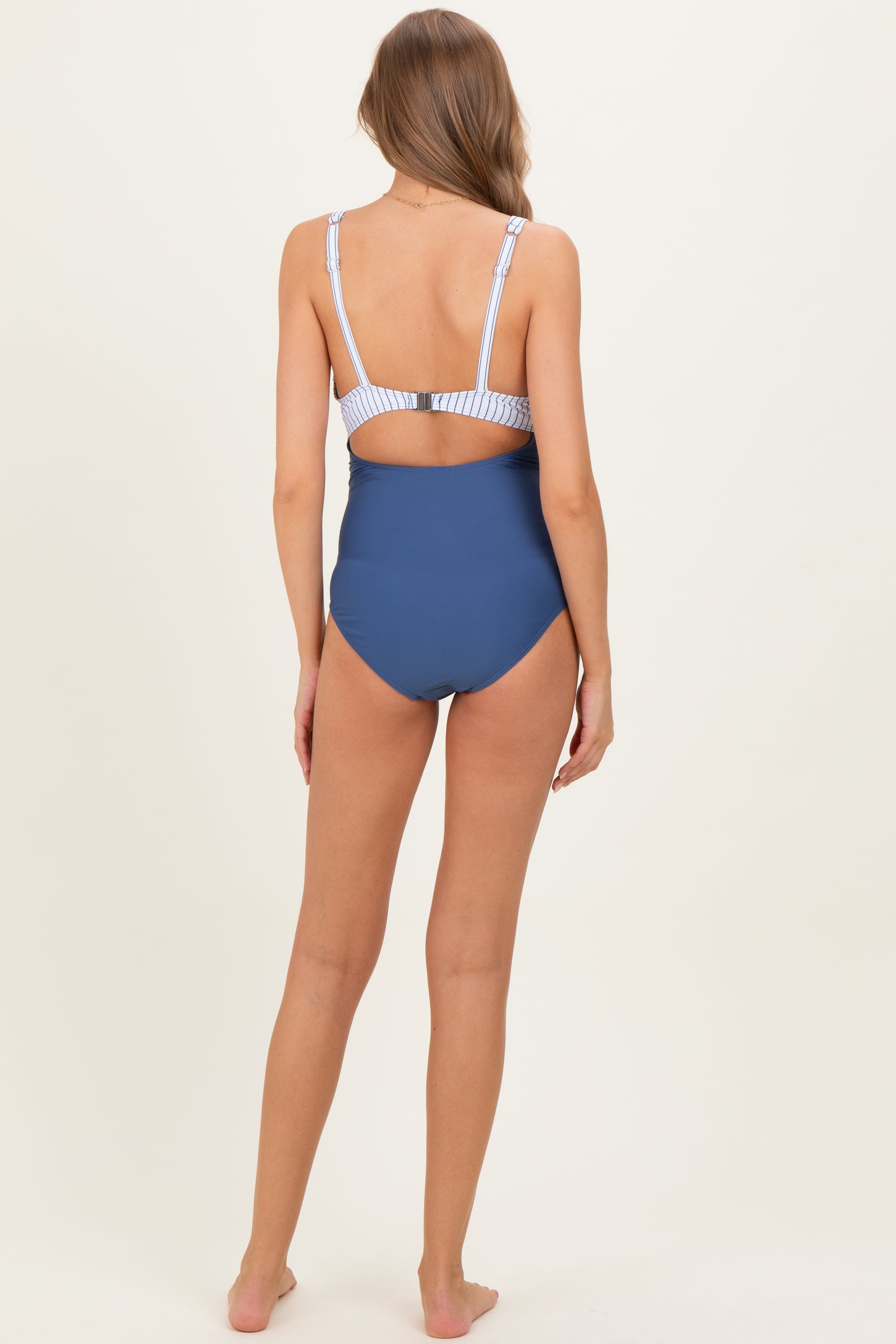 Ivory Striped Color Block Cutout Maternity Swimsuit