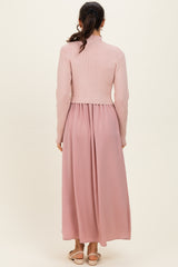Mauve Knit Contrast Top Satin Midi Dress