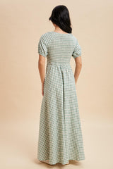 Mint Smocked Gingham Maxi Dress