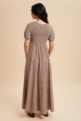 Mocha Smocked Gingham Maxi Dress