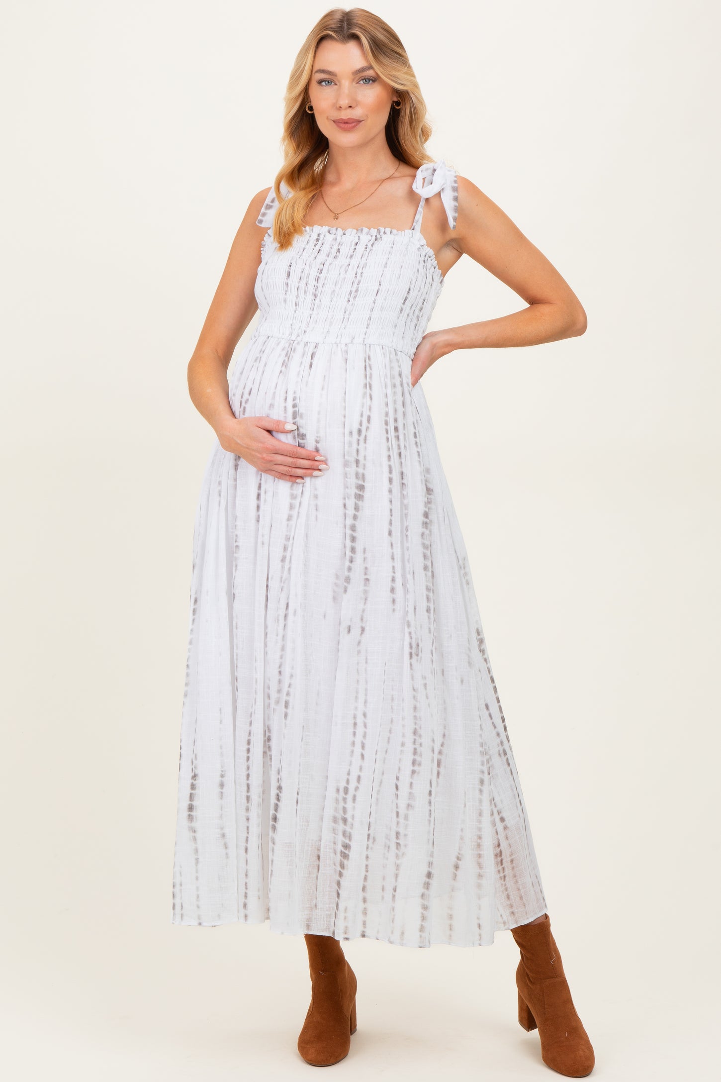 Charcoal Tie Dye Printed Maternity Maxi Dress