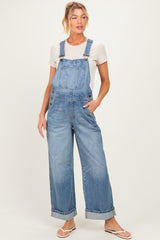 Blue Wide Leg Maternity Denim Cuffed Overalls
