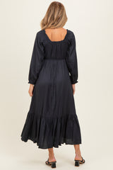 Navy Off Shoulder Button Accent Maternity Maxi Dress