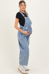 Light Blue Barrel Leg Maternity Denim Overalls