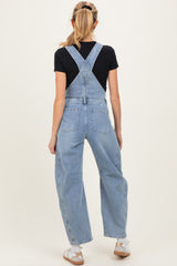 Light Blue Barrel Leg Maternity Denim Overalls