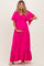 Fuchsia Woven Textured Flutter Sleeve V-Neck Tiered Maternity Maxi Dress