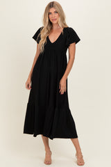Black Textured Ruffle Hem Maternity Maxi Dress