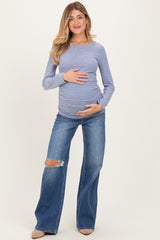 Light Blue Soft Knit Ruched Maternity Top