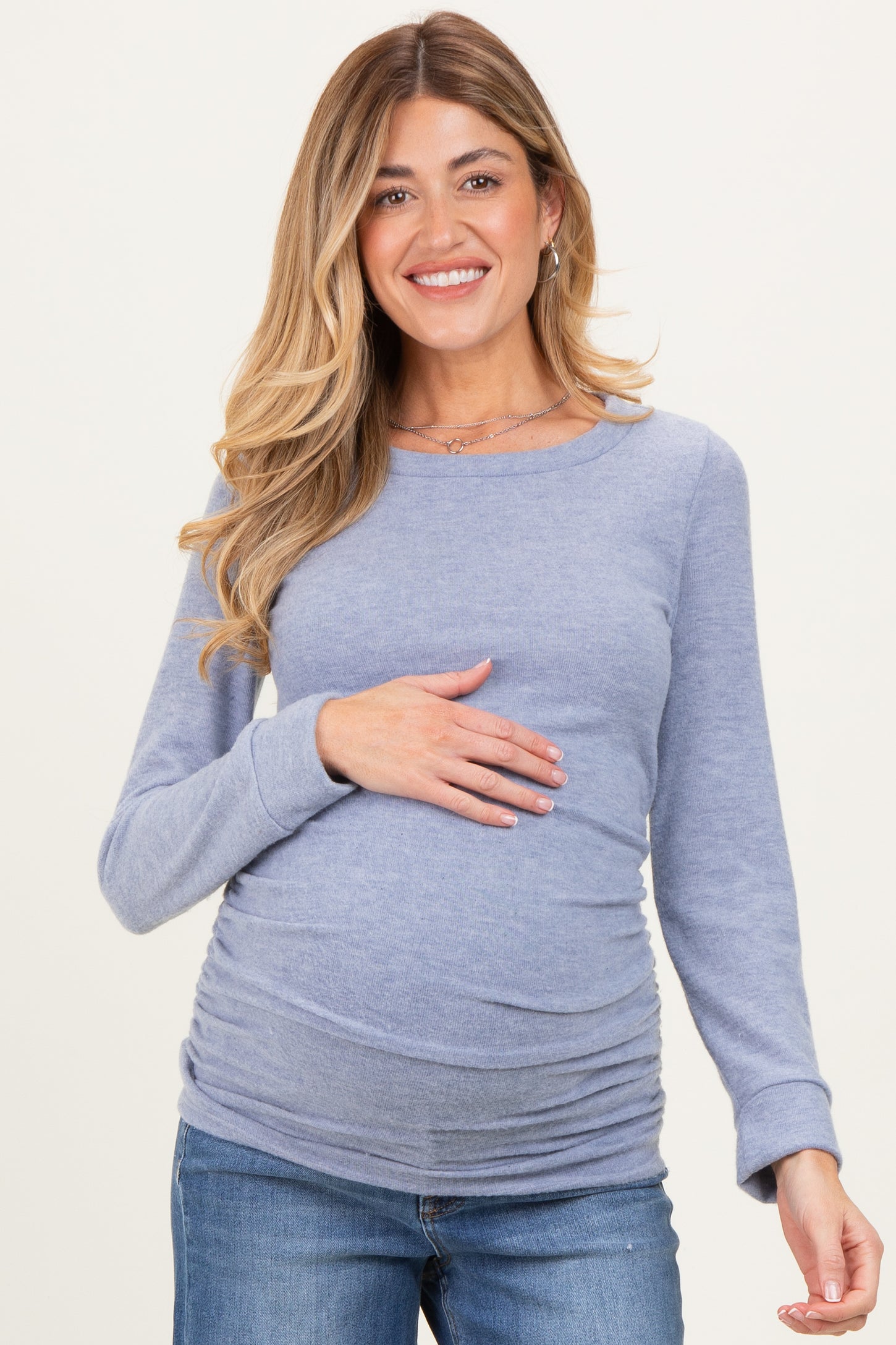 Light Blue Soft Knit Ruched Maternity Top