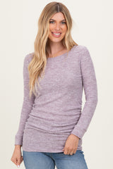 Lavender Waffle Knit Long Sleeve Ruched Maternity Tunic Top