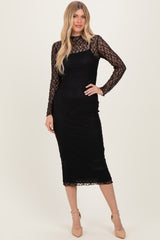 Black Lace Overlay Fitted Maternity Midi Dress