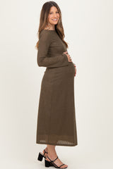 Olive Lace Jacquard Long Sleeve Maternity Midi Dress