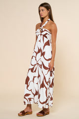 Brown Printed Halter Maxi Dress