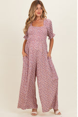 Dusty Pink Floral Wide Leg Maternity Jumpsuit