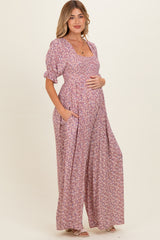 Dusty Pink Floral Wide Leg Maternity Jumpsuit
