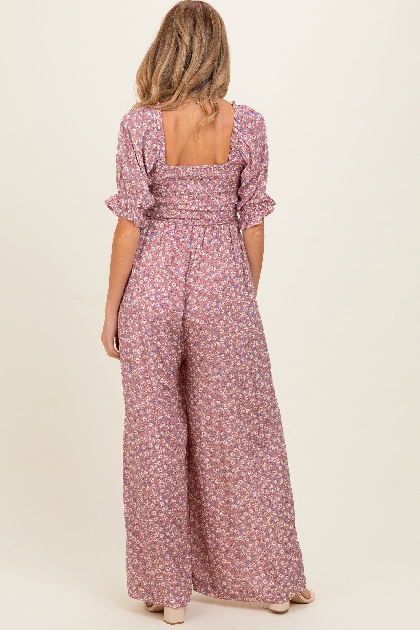 Dusty Pink Floral Wide Leg Maternity Jumpsuit