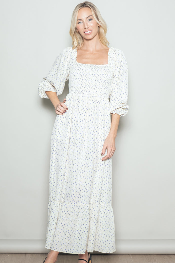 Cream Floral 3/4 Sleeve Maternity Maxi Dress