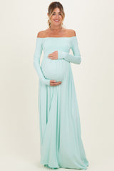 PinkBlush Mint Off Shoulder Maternity Maxi Dress