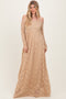 Gold Floral Lace Long Sleeve Off Shoulder Maxi Dress