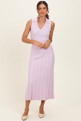 Light Pink Knit Collared Sleeveless Maxi Dress
