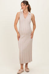 Sand Knit Collared Sleeveless Maternity Maxi Dress