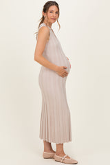Sand Knit Collared Sleeveless Maternity Maxi Dress