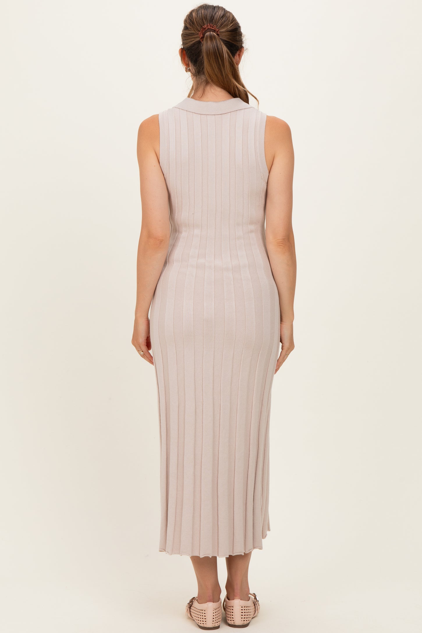 Sand Knit Collared Sleeveless Maternity Maxi Dress