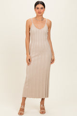 Oatmeal Rib Knit Sleeveless Maternity Maxi Dress