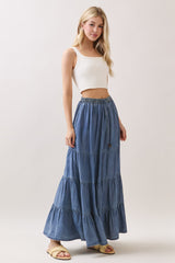 Blue Chambray Tiered Maxi Skirt