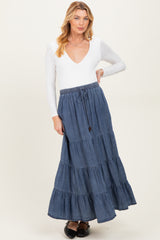 Blue Chambray Tiered Maternity Maxi Skirt