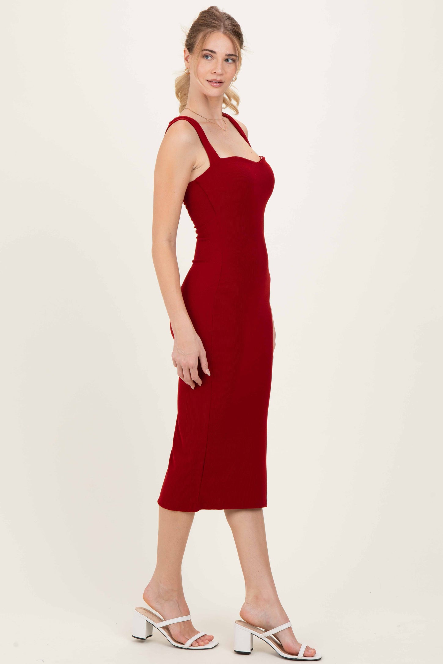 Burgundy Cutout Fitted Midi Dress