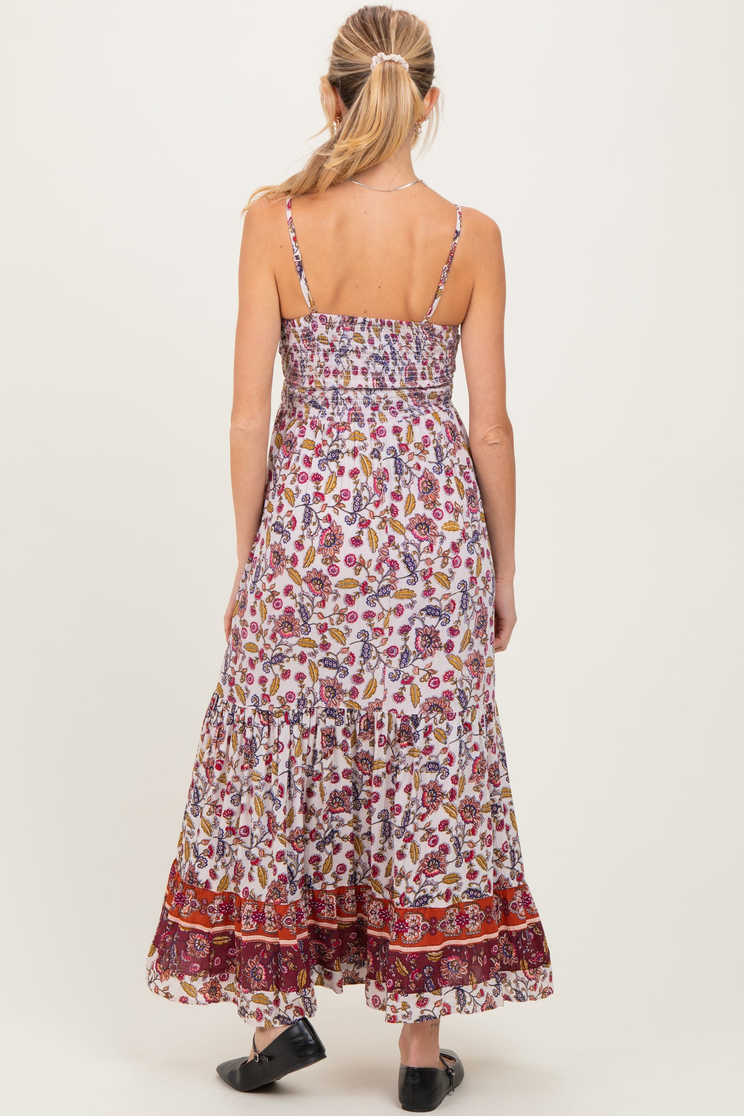Cream Floral Twist Front Cutout Maternity Maxi Dress